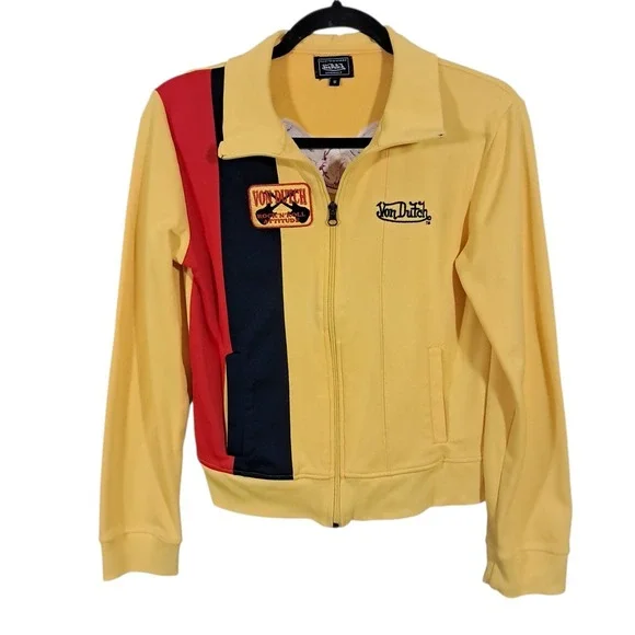 Vintage 2000s Von Dutch Full Zip Track Jacket Yellow Retro Y2K Biker Baddie - Picture 1 of 13
